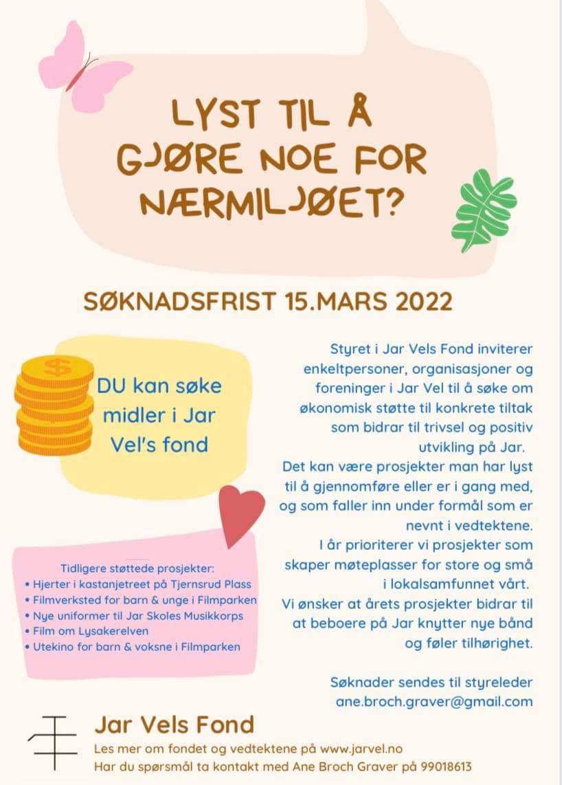 Søk Støtte i Jar Vels Fond