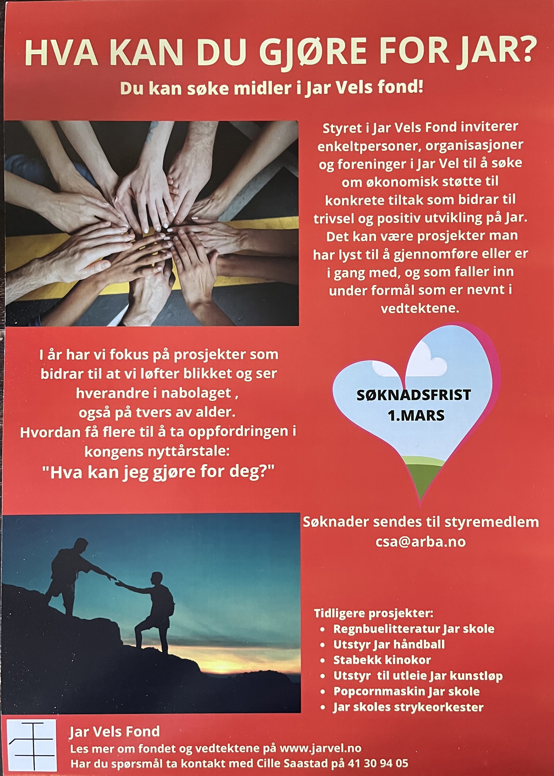 Søk om økonomisk støtte fra Jar vels fond!